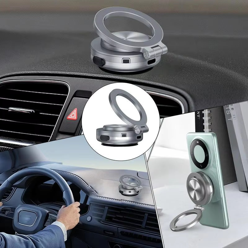 Metal Magnetic Car Phone Holder Folding Magnet Mount Mobile Cell Phone Stand GPS Support with Suction Cup for Auto Dashboard